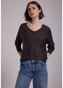 Damen Strickpulloverplummy braun, casual, Gr. 46, STREET ONE STUDIO, unifarben, Stoff, 60% Viskose, 40% Baumwolle, Pullover, aus softem Materialmix