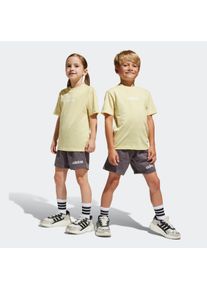 Kinder Trainingsanzug "LK LIN T-SET"powder gelb, weiß, sportlich, Gr. 122, adidas Sportswear, Obermaterial: 100% Baumwolle. Obermaterial Hose: 52%