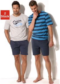 H.I.S. H.I.S Herren Pyjama, Gr. 44, blau, Jersey, Obermaterial: 100% Baumwolle, gestreift, bedruckt, Basic, Homewear-Sets, Schlafanzug mit unterschiedlichem
