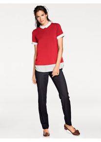 Heine Damen Rundhalsshirt "Rundhals-Shirt", rot, Gr. 38, unifarben, 95% Viskose, 5% Elasthan, Chiffon:100% Polyester, Shirts