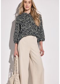 Street One Damen Rüschenbluse, schwarz, casual, Gr. 34, bedruckt, Web, Obermaterial: 100% Baumwolle, Blusen, 3/4 Arm, mit Rüschen und grafischem Print