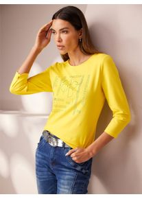 Heine Damen 3/4-Arm-Shirt "Shirt", gelb, Gr. 42, unifarben, gemustert, 95% Baumwolle, 5% Elasthan, Shirts