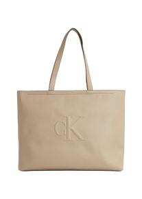 Damen Henkeltasche "SCULPTED SLIM TOTE34", Calvin Klein Jeans, beige, Lederimitat, Taschen, Shopper, Umhängetasche, Damen Schultertasche groß mit CK