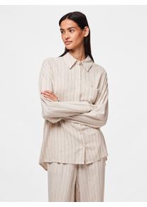 Pieces Damen Hemdbluse "PCPIA LS LOOSE SHIRT WVN NOOS"birch stripes:schwarz, modisch, Gr. L, gestreift, Web, Obermaterial: 70% Viskose, 30% Leinen,