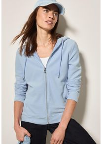 Cecil Damen Kapuzensweatjacke, blau, casual, Gr. XS, unifarben, Sweatware, Obermaterial: 73% Baumwolle, 19% Polyester, 7% Viskose, 1% Elasthan,