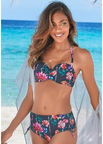 Sunseeker Damen Bügel-Bandeau-Bikini-Top "Modern", blau, Gr. 36, bedruckt, floral, Polyamid, Bikini-Oberteile, mit Blumenprint