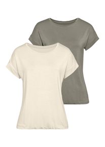 Vivance Damen Kurzarmshirt "mit Gummizug im Bund", beige, Basic, Gr. 36, unifarben, Obermaterial: 95% Viskose, 5% Elasthan, Shirts, aus weichem