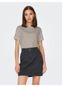 Jacqueline de Yong JDY Damen Kurzarmshirt "JDYSELMA S/S CROCHET POCKET TOP JRS NOOS", grau, modisch, Gr. S, unifarben, Jersey, Obermaterial: 100% Baumwolle, Shirts