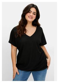 sheego Damen T-Shirt "Große Größen", schwarz, casual, Gr. 56, unifarben, Obermaterial: 98% Polyester, 2% Elasthan, Shirts, aus Struktur-Jersey, mit