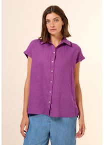 Cecil Damen Kurzarmblusemagenta lacquer, casual, Gr. XL, unifarben, Web, 100% Leinen, Blusen, mit Seitlichen Einschlitzen am Saum