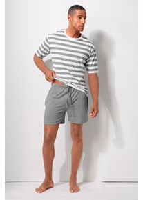H.I.S. H.I.S Herren Pyjama, Gr. 44, grau, Jersey, Obermaterial: 60% Baumwolle, 40% Polyester, gestreift, Basic, Homewear-Sets, Schlafanzug aus Baumwoll-Mix