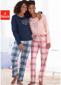 Vivance Dreams Damen Pyjama, Gr. 36, bunt, Single Jersey, Obermaterial: 100% Baumwolle, gemustert, unifarben mit Farbeinsatz, kariert, feminin,