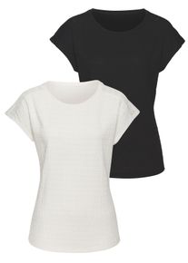 Vivance Damen Kurzarmshirt "mit dekorativem Häkeleinsatz", schwarz, modisch, Gr. 36, unifarben, Cru00eape, Obermaterial: 98% Polyester, 2% Elasthan,