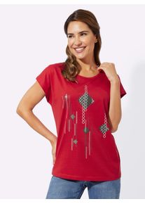 Classic Basics Damen Kurzarmshirt "Kurzarm-Shirt", rot, Gr. 56, bedruckt, gemustert, mehrfarbig, 100% Baumwolle, Shirts
