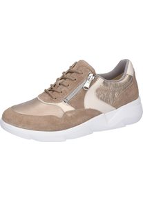 Waldläufer WALDLÄUFER Damen Keilsneaker "K-FUNKY", Gr. 8,5, gold, Veloursleder, Nappaleder, kontrastfarbene Details, sportlich, Schuhe, Schnürschuh, Halbschuh,