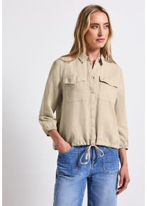 Street One Damen Hemdblusecoastal beige, casual, Gr. 44, unifarben, Web, 60% Leinen, 40% Baumwolle, Blusen, mit 3/4 Ärmeln