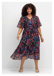 sheego Damen Chiffonkleid "Große Größen", blau, feminin, Gr. 50, gemustert, Obermaterial: 100% Polyester;Futter: 100% Polyester, Kleider, mit