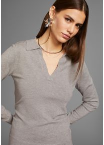 HECHTER PARIS Damen Polokragenpullover, grau, feminin, Gr. 44, Strick, Obermaterial: 50% Viskose, 26% Polyamid, 24% Polyester, Pullover, mit