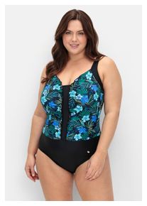 sheego Damen Badeanzug "Große Größen", schwarz, Gr. 48, bedruckt, Polyamid, Xtra Life LYCRA, Badeanzüge, mit Blumenprint, stark formend