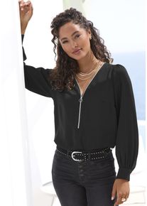 Lascana Damen Langarmbluse, schwarz, modisch, Gr. 34, unifarben, Web, Obermaterial: 100% Polyester, Blusen, mit Reißverschlussdetail, elegante
