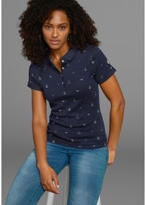Kangaroos Damen Poloshirt, blau, casual, Gr. 32, bedruckt, Rippware, Obermaterial: 100% Baumwolle, Shirts, Kurzarm, sehr figurbetont, mit