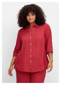 sheego Damen Hemdbluse "Große Größen", lila, feminin, Gr. 48, unifarben, Obermaterial: 100% Viskose (LENZING ECOVERO), Blusen, mit Spitze am Ärmel,