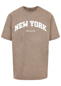 Merchcode Herren T-Shirt "Merchcode Herren New York Wording - Acid Washed Oversize Tee", grün, casual, Gr. L, bedruckt, 100% Baumwolle, Shirts
