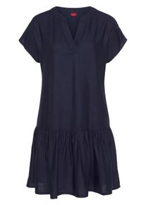 s.Oliver Damen Blusenkleid, blau, modisch, Gr. 46, unifarben, Web, Obermaterial: 100% Viskose, Kleider, mit Volant am Rock, Tunikakleid, Sommerkleid,