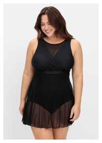 sheego Damen Badekleid "Große Größen", schwarz, Gr. 44, unifarben, Polyamid, Xtra Life LYCRA, Badeanzüge, mit Mesh-Rock und intergrierter Hose