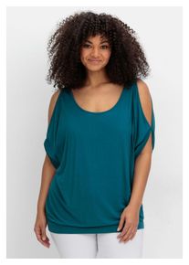 sheego Damen T-Shirt "Große Größen", blau, feminin, Gr. 40, unifarben, Obermaterial: 95% Viskose, 5% Elasthan, Shirts, mit geschlitzten