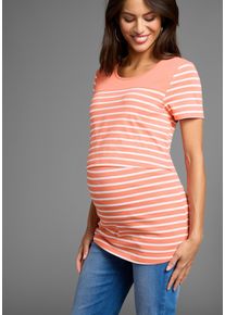 Neun Monate Damen Umstandsshirt "Geringeltes Schwangerschaft und Still-Shirt"aprikot geringelt, modisch, Gr. 44, geringelt, Single Jersey,