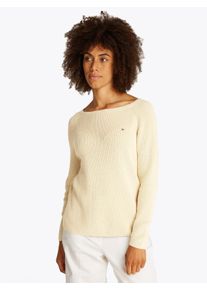 Tommy Hilfiger Damen Strickpullover "CO CARDI FINE GG LS BOAT-NK SWT", beige, casual, Gr. S, unifarben, Strick, Obermaterial: 100% Baumwolle,