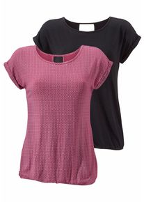 Lascana Damen Kurzarmshirt "mit modischem Cut-Out", lila, casual, Gr. 32, unifarben, gemustert, Single Jersey, Obermaterial: 95% Viskose (LENZING