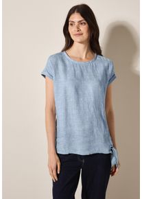 Cecil Damen Kurzarmblusechambray forever blau, casual, Gr. S, unifarben, Web, 100% Leinen, Blusen, Rundhalsausschnitt