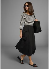Laura Scott Damen 2-in-1-Kleid, schwarz-weiß, casual, Gr. 46, geringelt, gestreift, unifarben, Single Jersey, Obermaterial: 100% Baumwolle, Kleider,