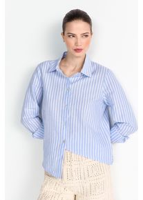 RICHROYAL Damen Hemdbluse, blau, casual, Gr. 40, gemustert, gestreift, mehrfarbig, Web, Obermaterial: 70% Baumwolle, 30% Leinen, Blusen, Mit