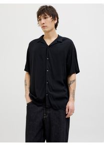 Jack & Jones JACK & JONES Herren Kurzarmhemd "JJEJEFF SOLID RESORT SHIRT S/S SN", schwarz, modisch, Gr. XS, unifarben, Web, Obermaterial: 100% Viskose, Hemden,