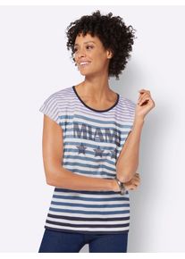 Casual Looks Damen Kurzarmshirt "Shirt", lila, Gr. 40, gemustert, gestreift, mehrfarbig, 100% Baumwolle, Shirts