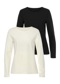 Lascana Damen Langarmshirt "mit Streifenstruktur", beige, Basic, Gr. 36, unifarben, Jersey, Obermaterial: 100% Baumwolle, Shirts, aus weicher