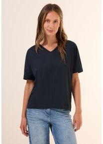 Cecil Damen T-Shirt, blau, casual, Gr. XXL, unifarben, Web, Stoff, 50% Baumwolle, 50% Modal , Shirts, mit V-Ausschnitt