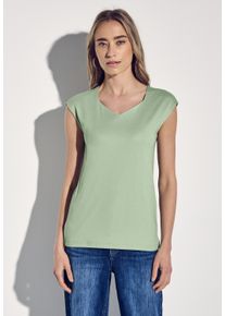 Street One Damen V-Shirt, grün, casual, Gr. 40, unifarben, Web, Stoff, 50% Baumwolle, 50% Modal, Shirts, doppellagig