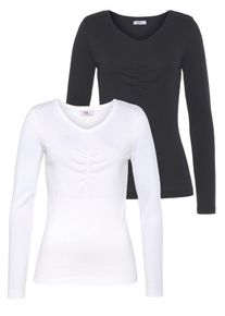 Flashlights Damen Longsleeve, schwarz-weiß, Basic, Gr. 32, unifarben, clean, Feinripp, Obermaterial: 100% Baumwolle, Shirts, Langarm, sehr