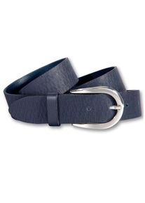 Silbergift Damen Ledergürtel, blau, modisch, Gr. 90, unifarben, Rindsleder, Gürtel, Schraffiert, Silber-Hufeisenschließe