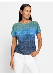 Heine Damen Kurzarmshirt "Shirt", blau, Gr. 42, gemustert, mehrfarbig, bedruckt, 65% Polyester, 35% Viskose, Shirts