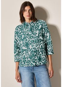 Cecil Damen Hemdbluse, grün, casual, Gr. XS, bedruckt, Web, 55% Leinen, 45% Viskose, Blusen, mit 3/4 Ärmeln