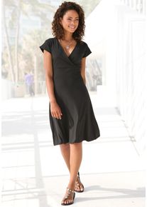 Lascana Damen Midikleid, schwarz, modisch, Gr. 46, unifarben, Jersey, Obermaterial: 95% Polyester, 5% Elasthan, Kleider, aus bügelfreier Ware,