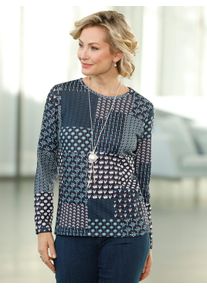 Classic Basics Damen Langarmshirt "Shirt", blau, Gr. 40, gemustert, mehrfarbig, 95% Polyester, 5% Elasthan, Shirts