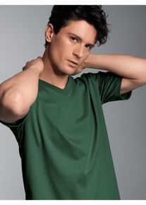 TRIGEMA Herren T-Shirt "TRIGEMA V-Shirt DELUXE Baumwolle", grün, Basic, Gr. S, 100% Baumwolle, Shirts