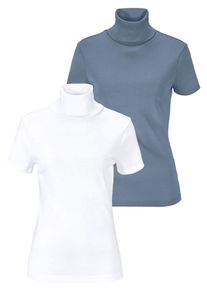 Flashlights Damen Rollkragenshirt, blau, Basic, Gr. 52, unifarben, Rippware, Obermaterial: 100% Baumwolle, Shirts, eng geschnitten, aus elastischem