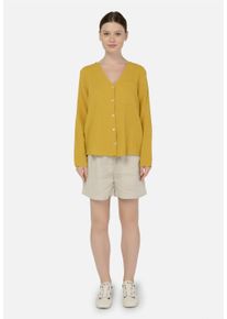 FRESHLIONS Damen Klassische Bluse "Bailey", gelb, casual, Gr. L, unifarben, 100% Baumwolle, Blusen, mit stylischem V-Ausschnitt